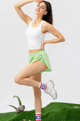 Elastic Waist Slit Faux Layered Sports Shorts - Maison Yoga