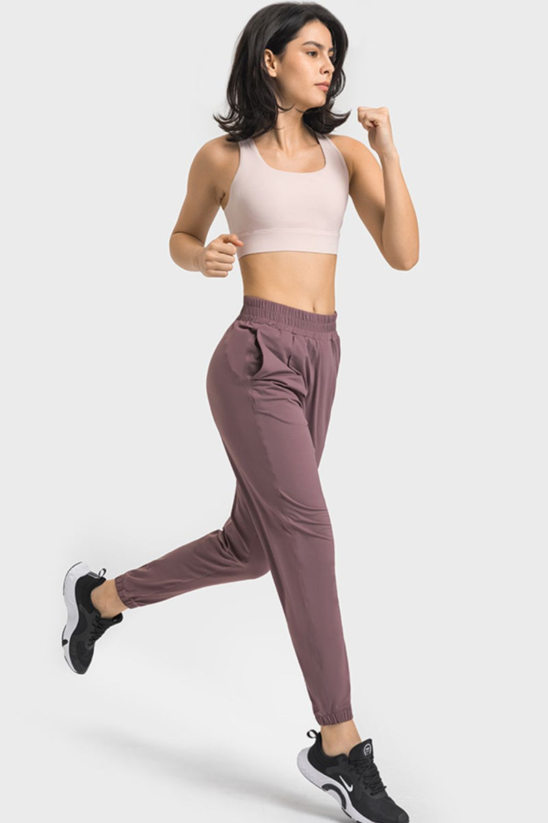 Elastic Waist Yoga Joggers with Pockets - Maison Yoga