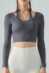 Halter Neck Long Sleeve Cropped Sports Top - Maison Yoga