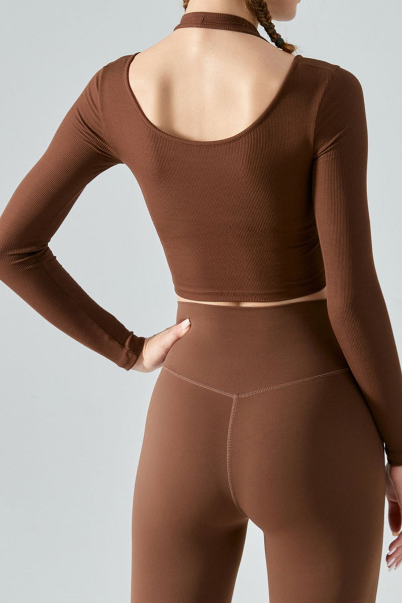 Halter Neck Long Sleeve Cropped Sports Top – Maison Yoga