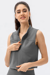 Highly Stretchy Zip Up Sports Vest with Breast Pockets - Maison Yoga