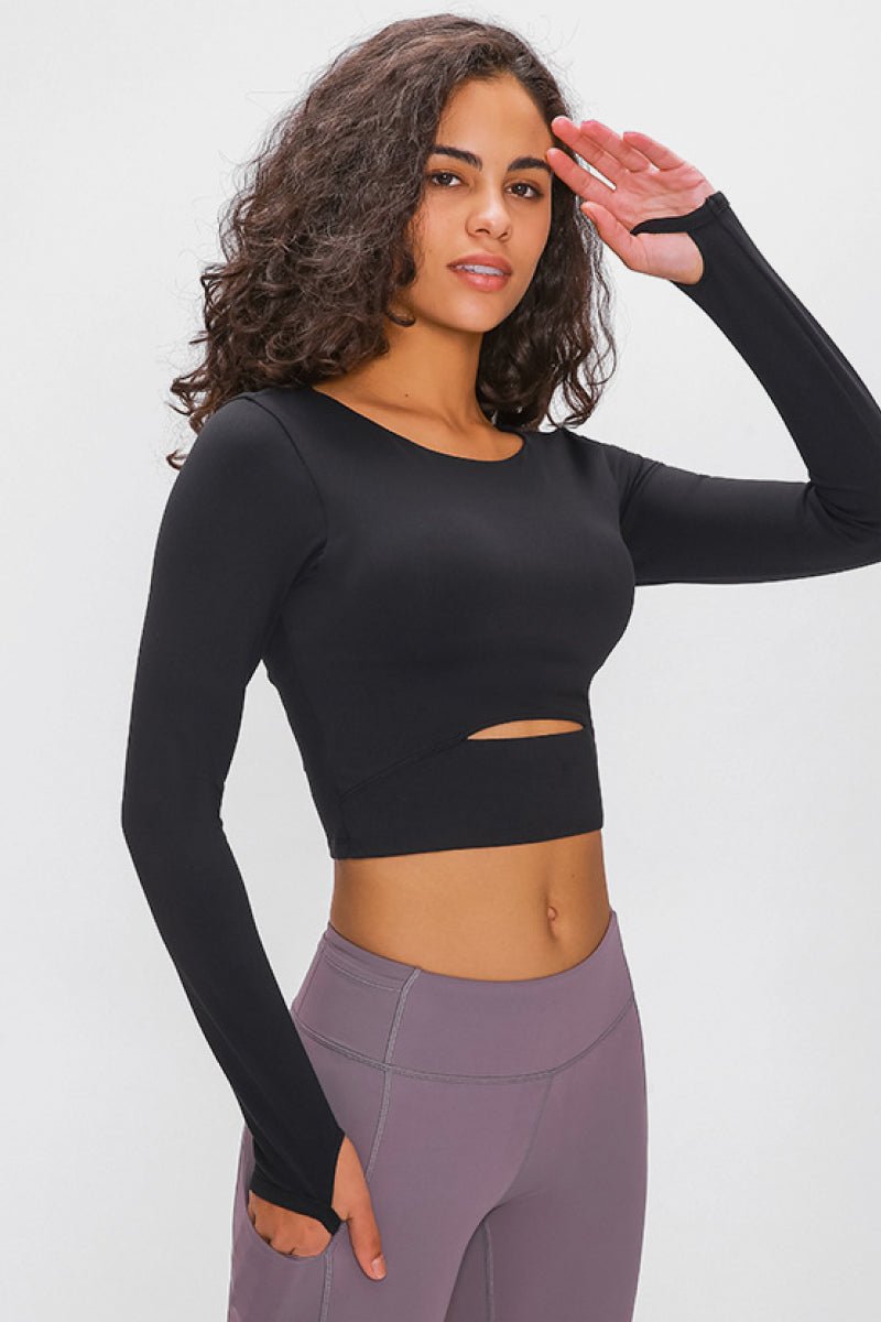 Long Sleeve Cropped Top With Sports Strap - Maison Yoga