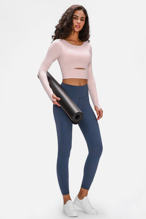Long Sleeve Cropped Top With Sports Strap - Maison Yoga