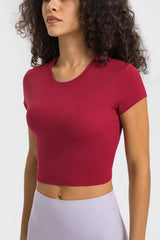 Round Neck Short Sleeve Cropped Sports T-Shirt - Maison Yoga
