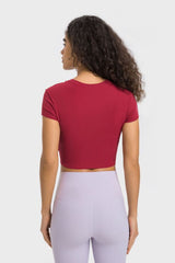 Round Neck Short Sleeve Cropped Sports T-Shirt - Maison Yoga