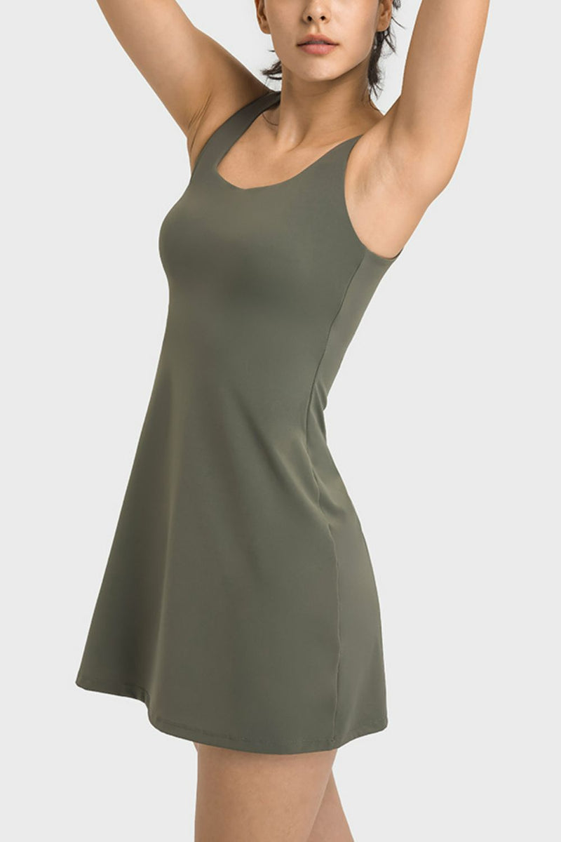 Square Neck Sports Tank Dress with Full Coverage Bottoms - Maison Yoga