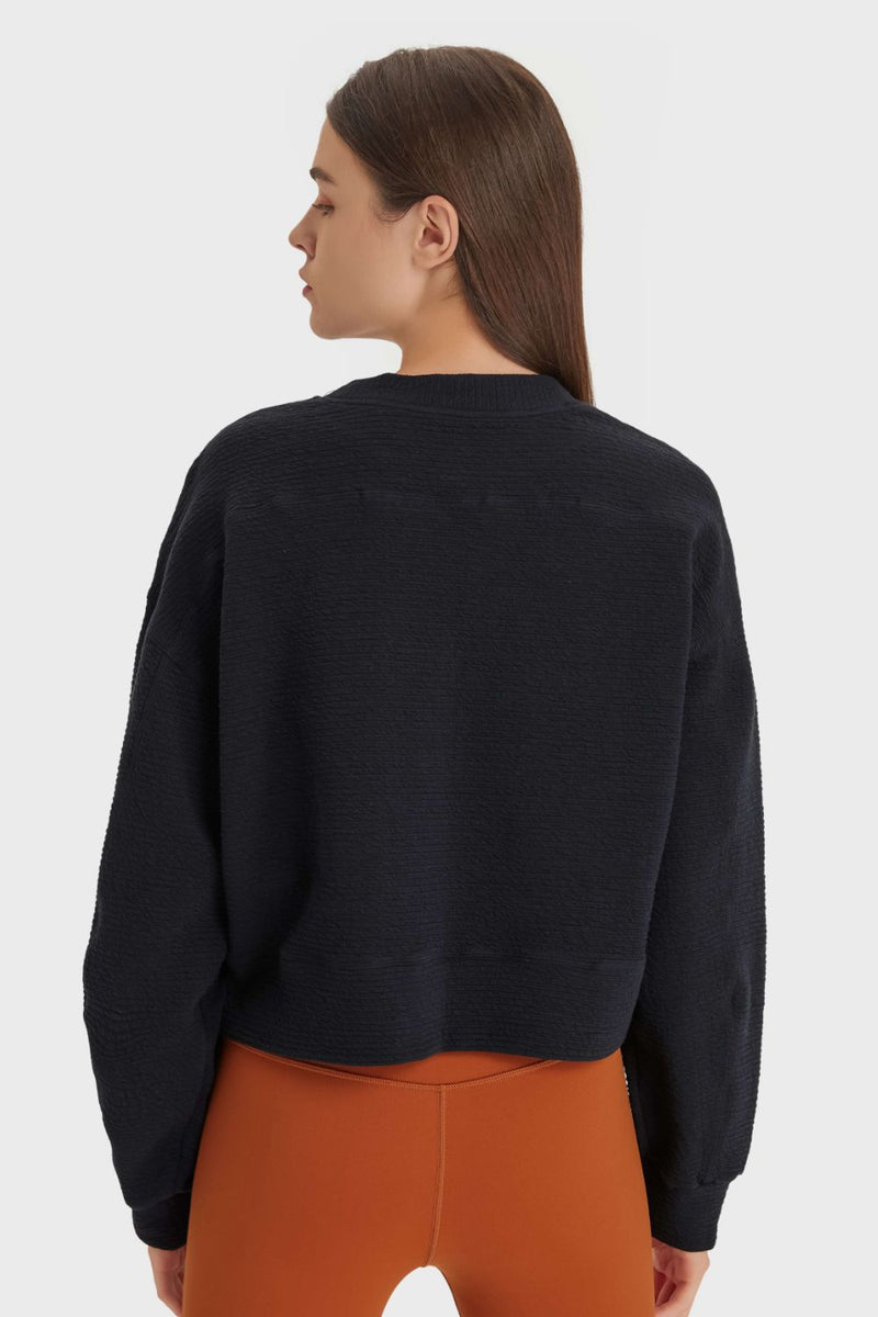 Textured Dropped Shoulder Sports Top - Maison Yoga