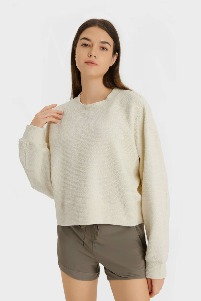 Textured Dropped Shoulder Sports Top - Maison Yoga