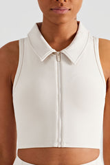 Zip Up Collared Cropped Sports Top - Maison Yoga