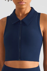 Zip Up Collared Cropped Sports Top - Maison Yoga