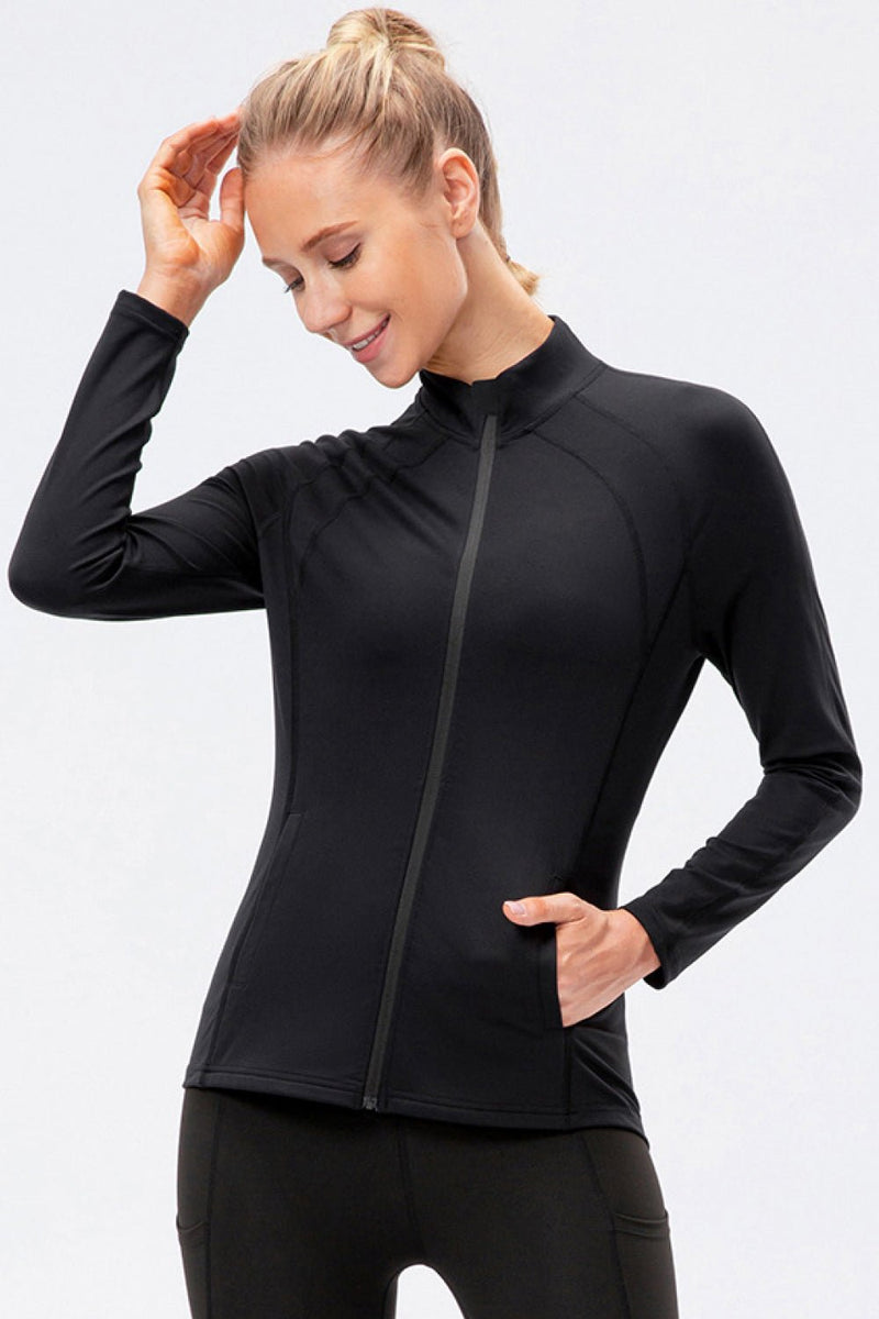 Zip Up Exposed Seam Top with Pockets - Maison Yoga