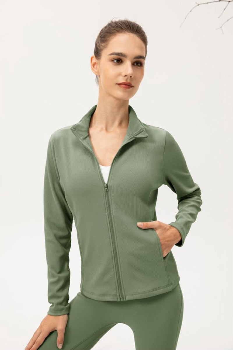 Zip Up Fleece Lined Sports Jacket with Pockets - Maison Yoga
