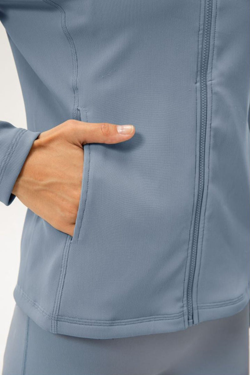 Zip Up Fleece Lined Sports Jacket with Pockets - Maison Yoga